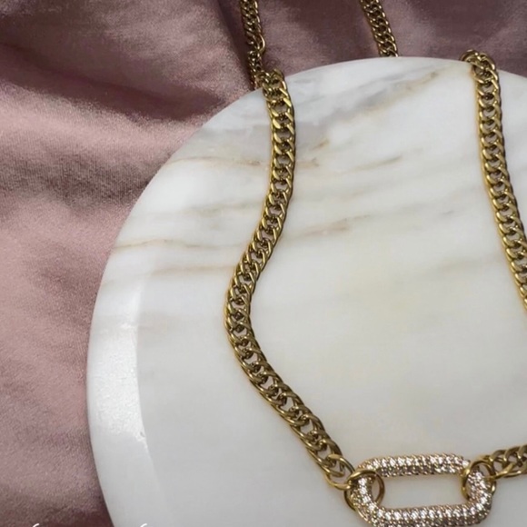 Unisex Gold (White & Green Crystal Stone) Link Chain Necklace - Picture 6 of 6